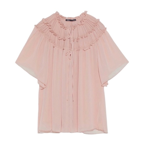 Zara Tops - Zara Pleated Lace Flutter Sleeve Blouse